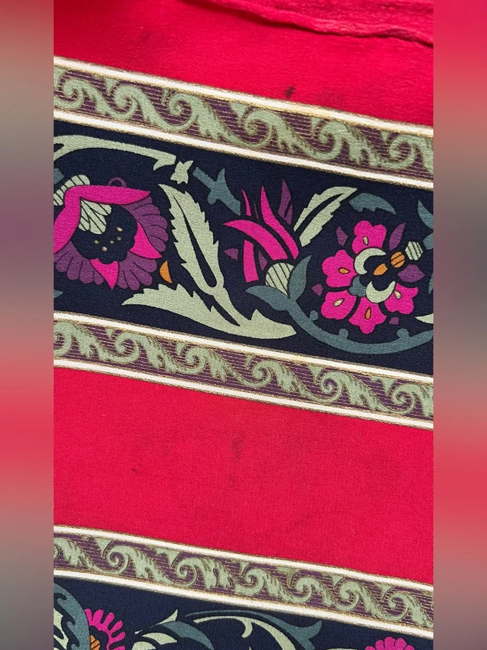 Yves Saint Laurent Vintage Silk Scarf Floral Print Square Shawl Red Pink Navy